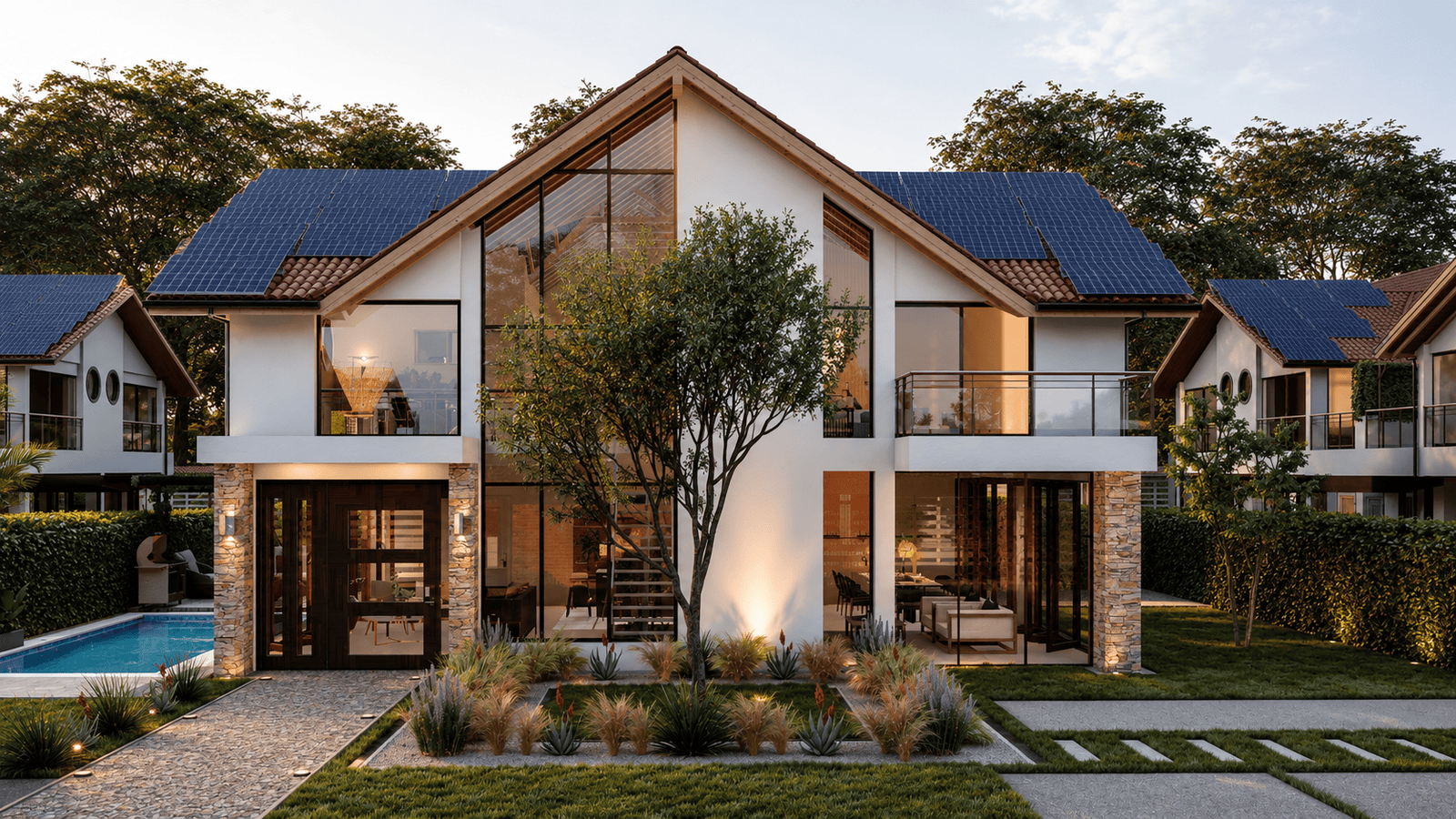 Photorealistic exterior architectural rendering of the Urapanes two-story townhome model in Fusagasugá Cundinamarca by Architectural Phoenix Team
