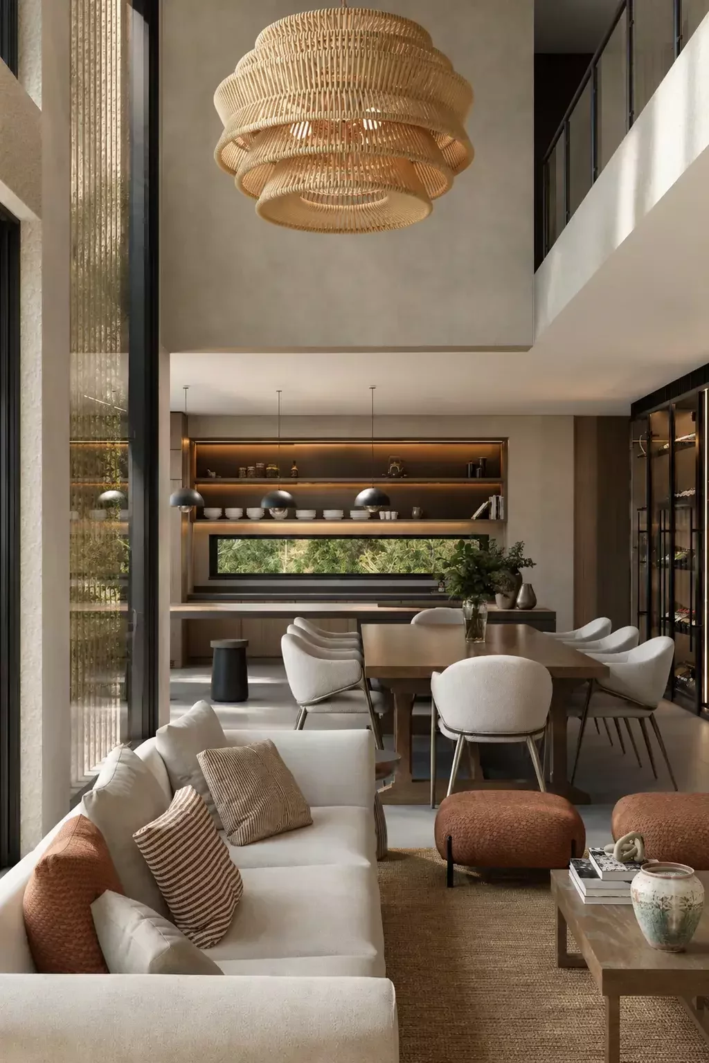 Render arquitectónico fotorrealista de interior moderno de lujo
