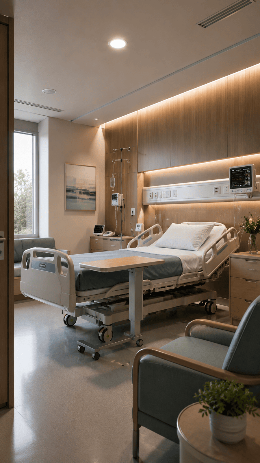 Patient room 3D rendering for Hospital Tomás Uribe Uribe