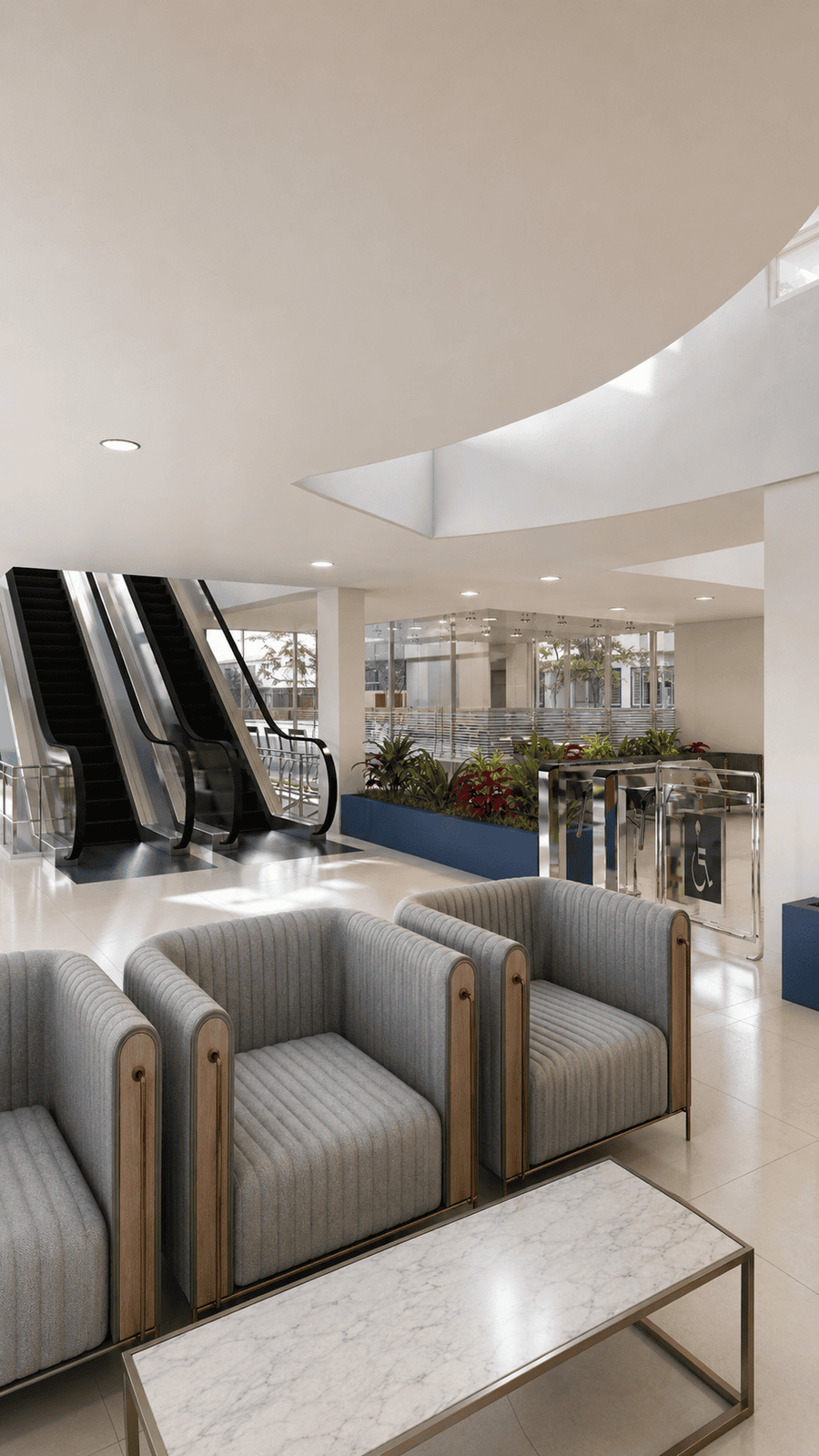 Hospital lobby 3D rendering for Hospital Tomás Uribe Uribe in Tuluá