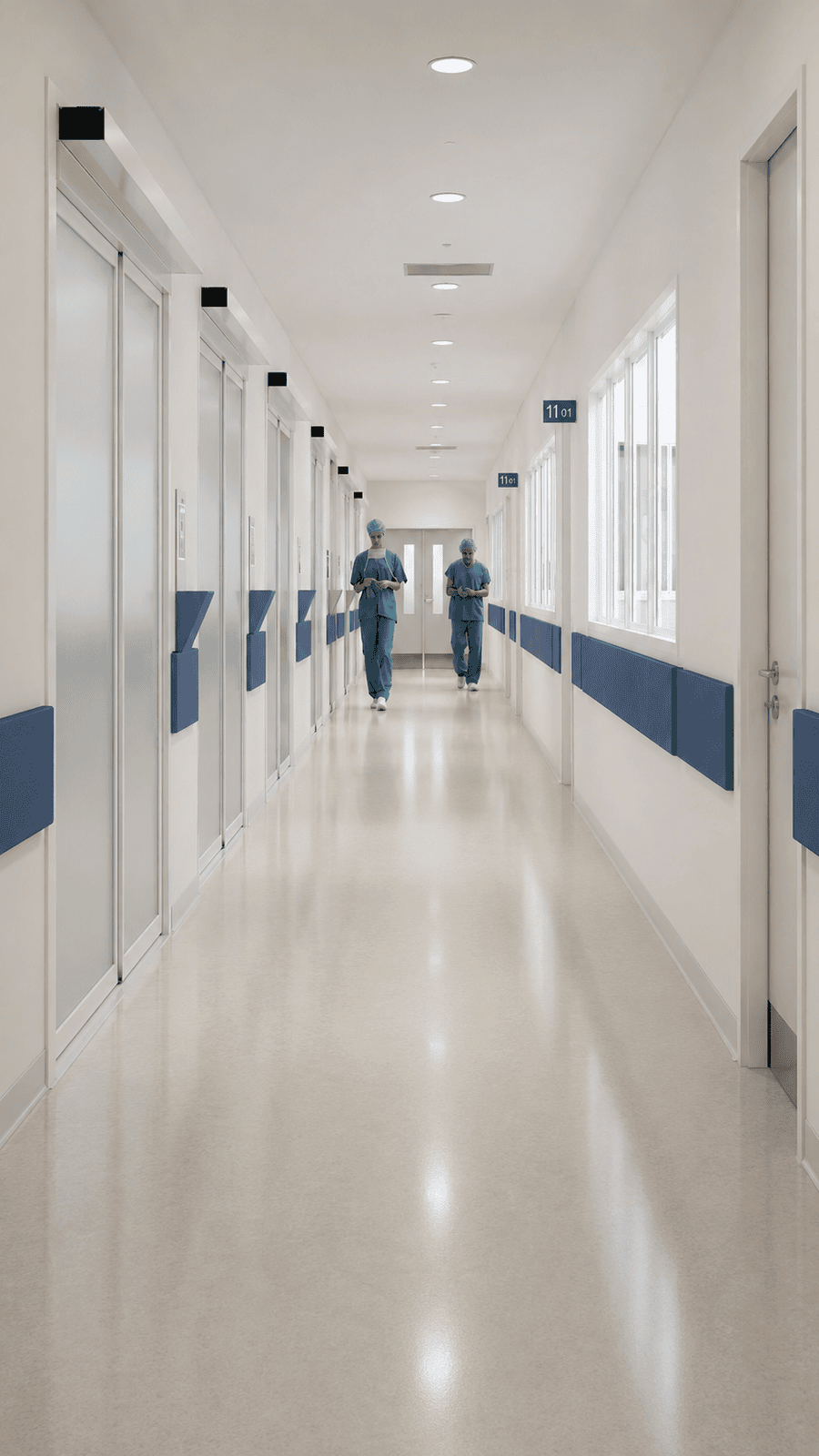 Emergency department corridor 3D rendering for Hospital Tomás Uribe Uribe