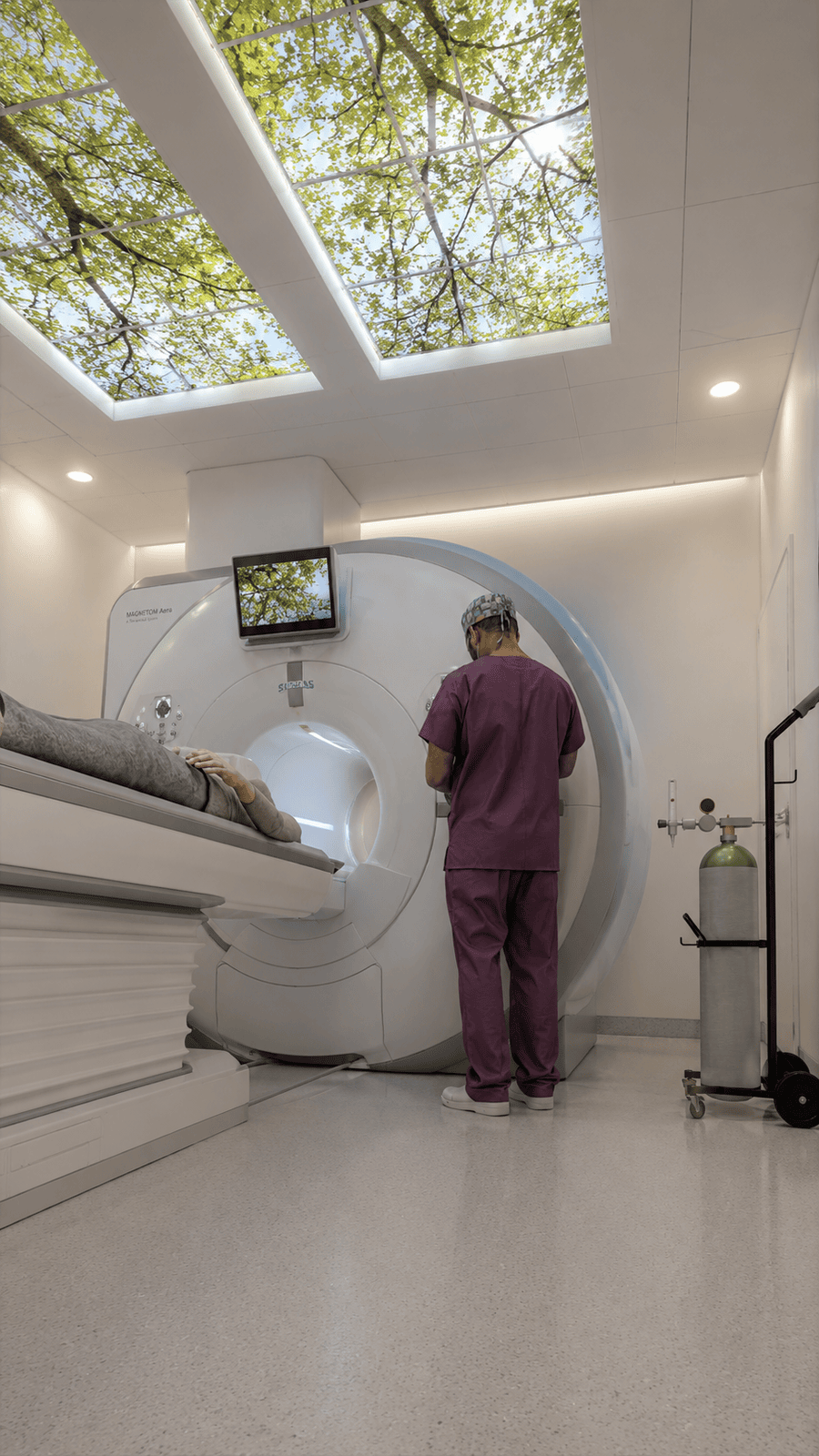 MRI room architectural visualization for Hospital Tomás Uribe Uribe