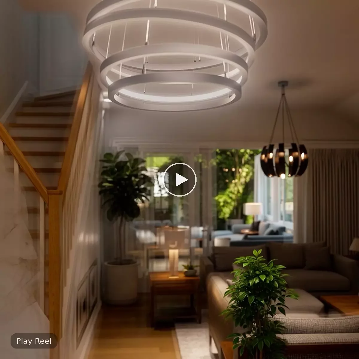 3D animation walkthrough preview of a living room interior for marketing and investor decks