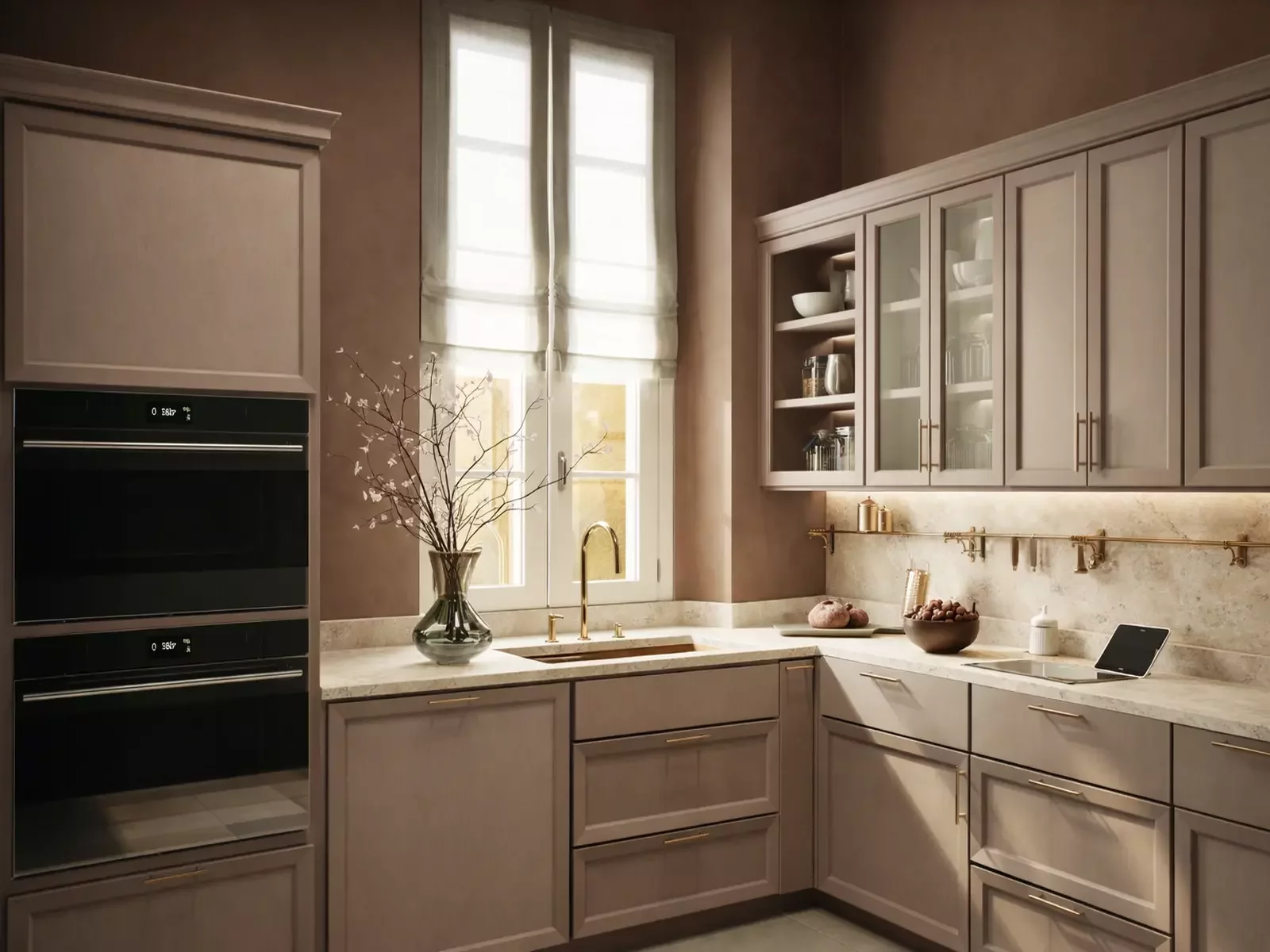 Interior architectural rendering of a modern kitchen, photorealistic visualization for design and marketing.