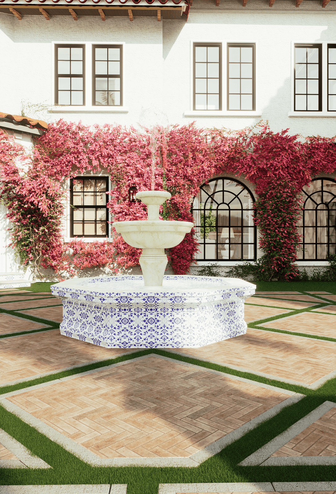 Mediterranean Courtyard Fountain 3D Rendering at 221 Monroe Drive West Palm Beach
