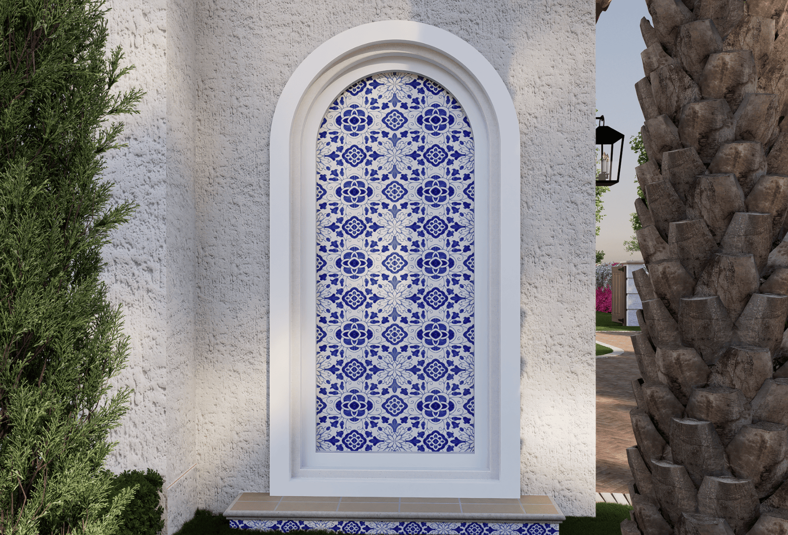 Mediterranean Mosaic Tile Inset Front Entry Detail 221 Monroe Drive West Palm Beach