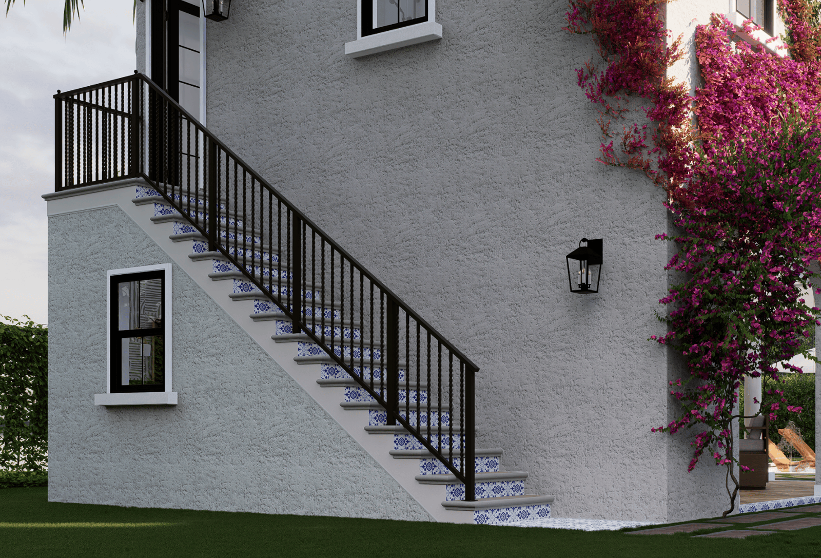 Exterior Staircase with Spanish Tile Accents Guest House at 221 Monroe West Palm Beach