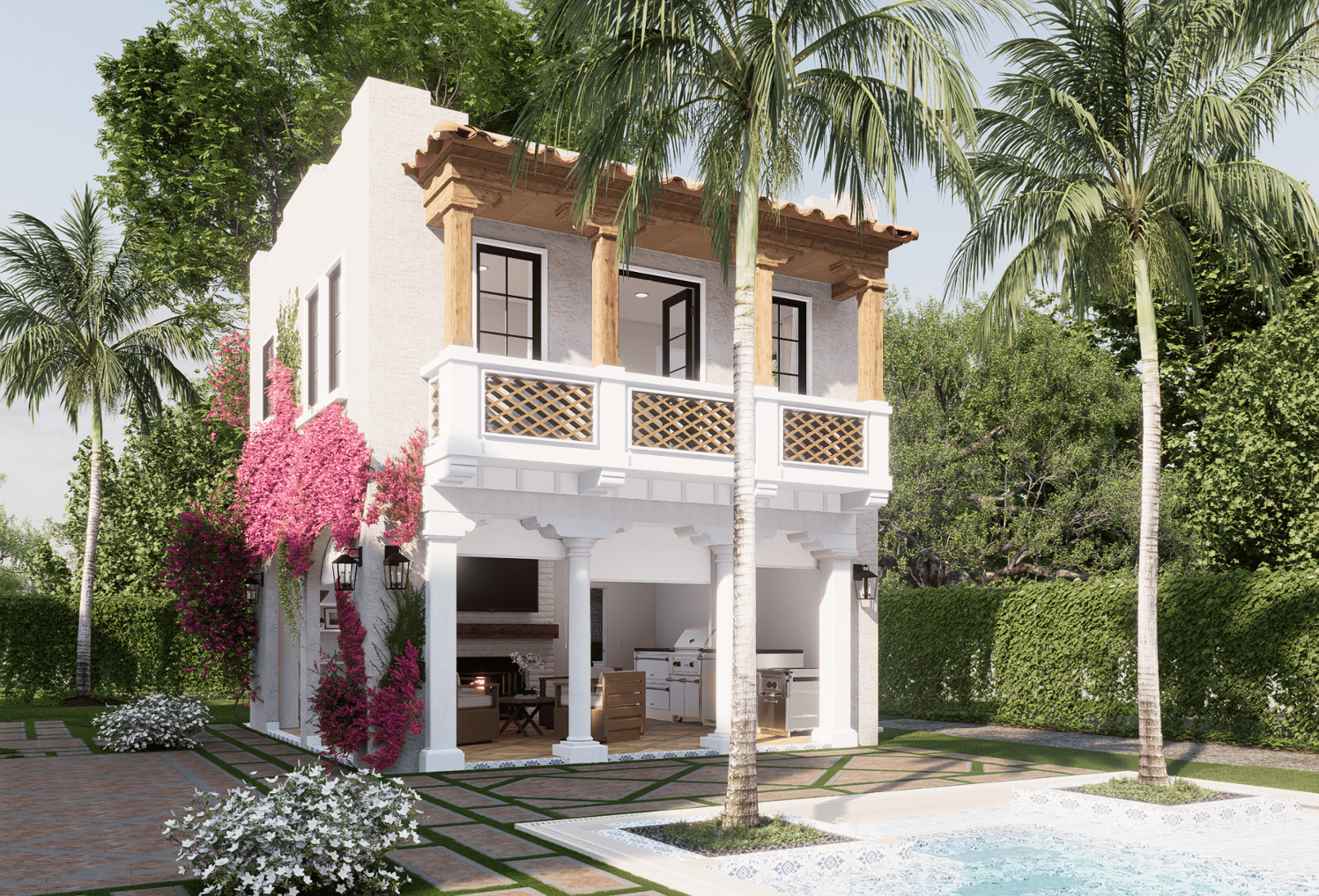 Left Side View of Guest House Mediterranean Luxury Remodel at 221 Monroe Drive