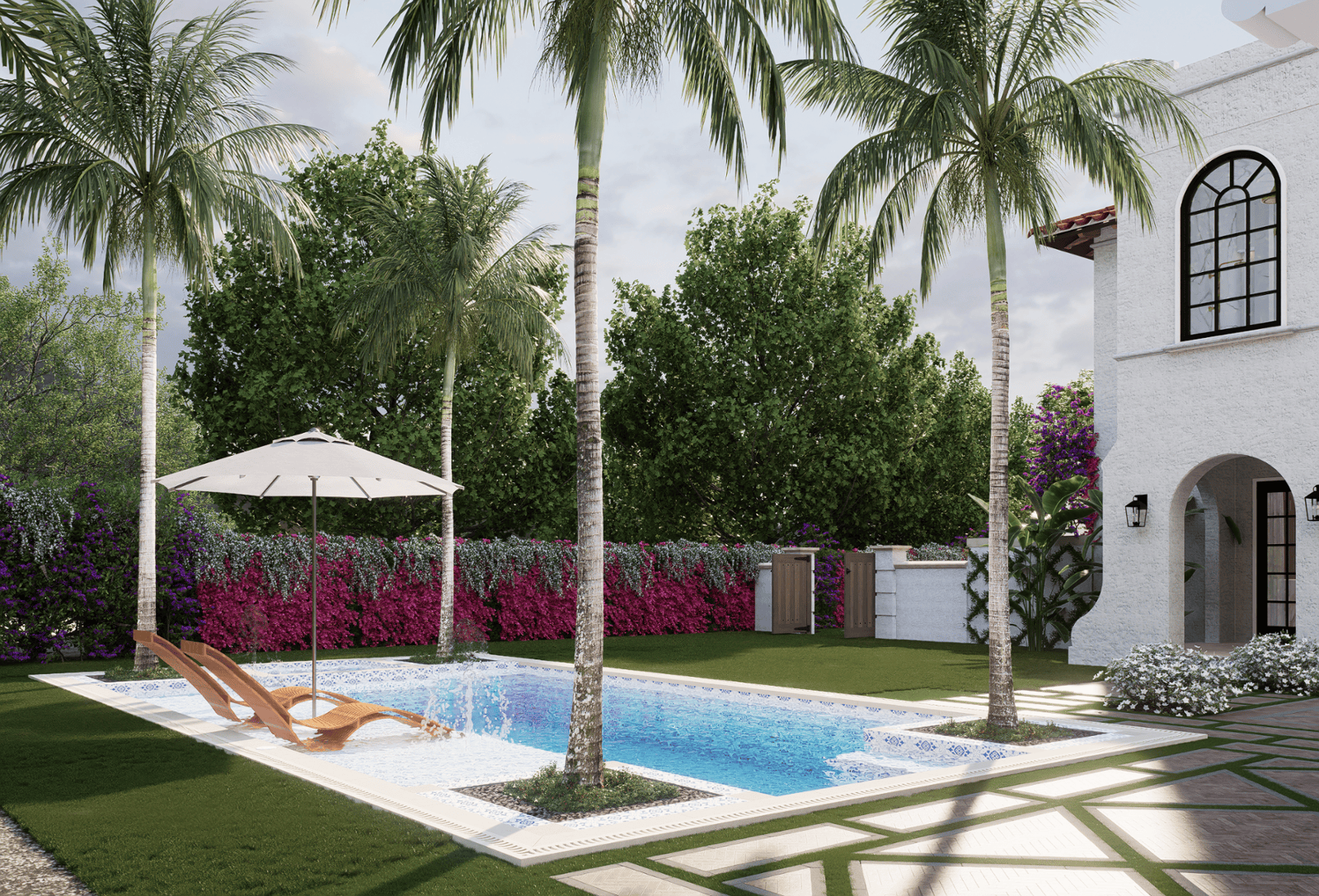Backyard Pool with Garden View 3D Rendering of 221 Monroe Drive West Palm Beach