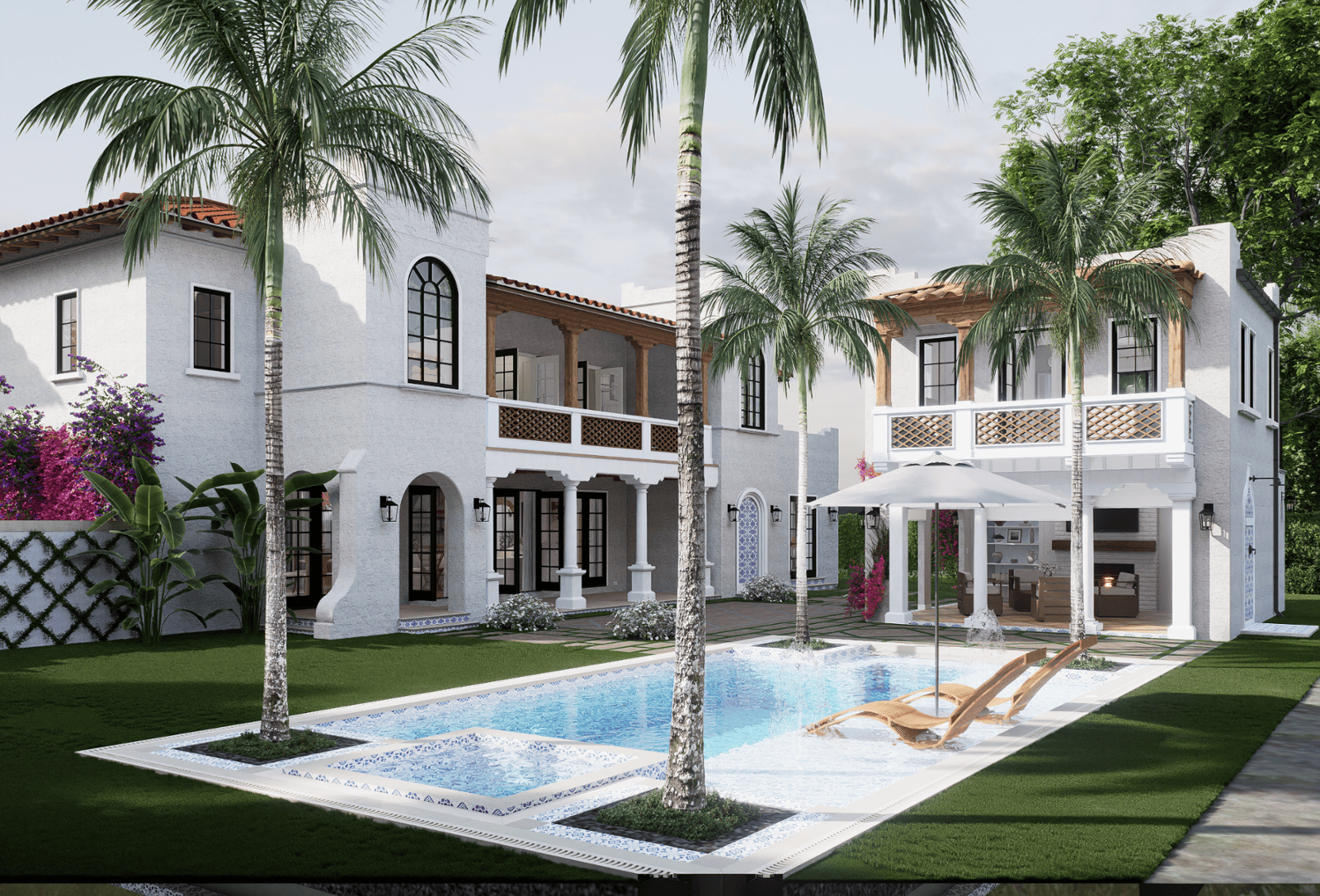 Luxury Backyard Pool Outdoor Living Area 3D Rendering at 221 Monroe Drive West Palm Beach