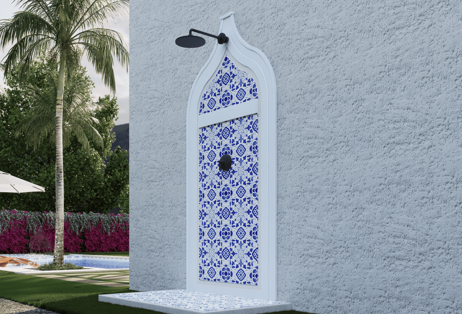 Outdoor Shower with Mediterranean Tile 221 Monroe Drive West Palm Beach