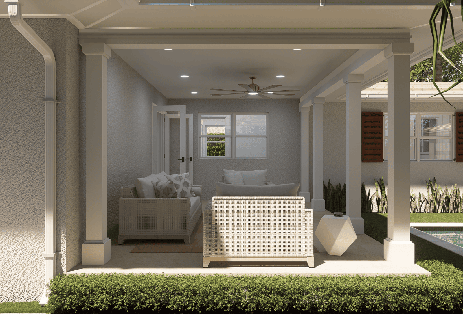 227 Greymon Drive covered loggia renovation visualization