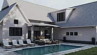 Backyard pool exterior visualization detail for Franklin Lakes modern farmhouse