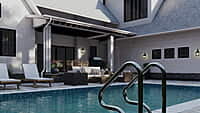 Swimming pool and covered patio detail visualization Franklin Lakes residence