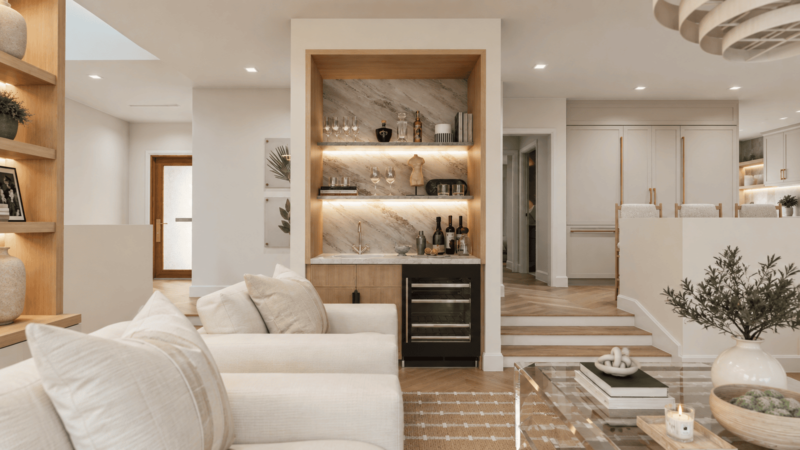 Living Room photorealistic 3D rendering — Jupiter FL residential remodel — Architectural Phoenix Team