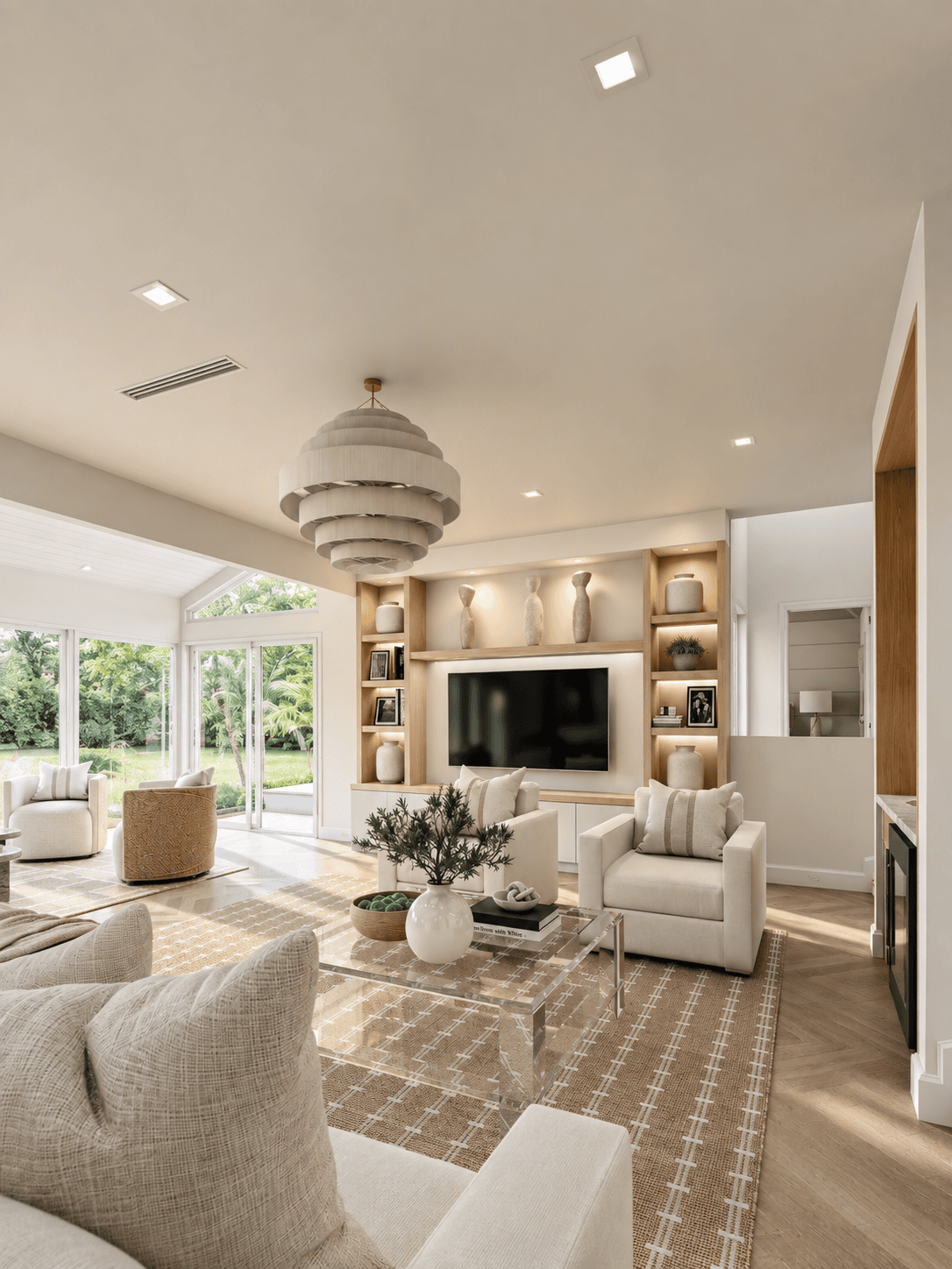 Living Room photorealistic 3D rendering — Jupiter FL residential remodel — Architectural Phoenix Team