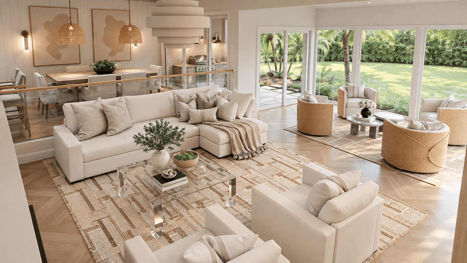 Living Room photorealistic 3D rendering — Jupiter FL residential remodel — Architectural Phoenix Team