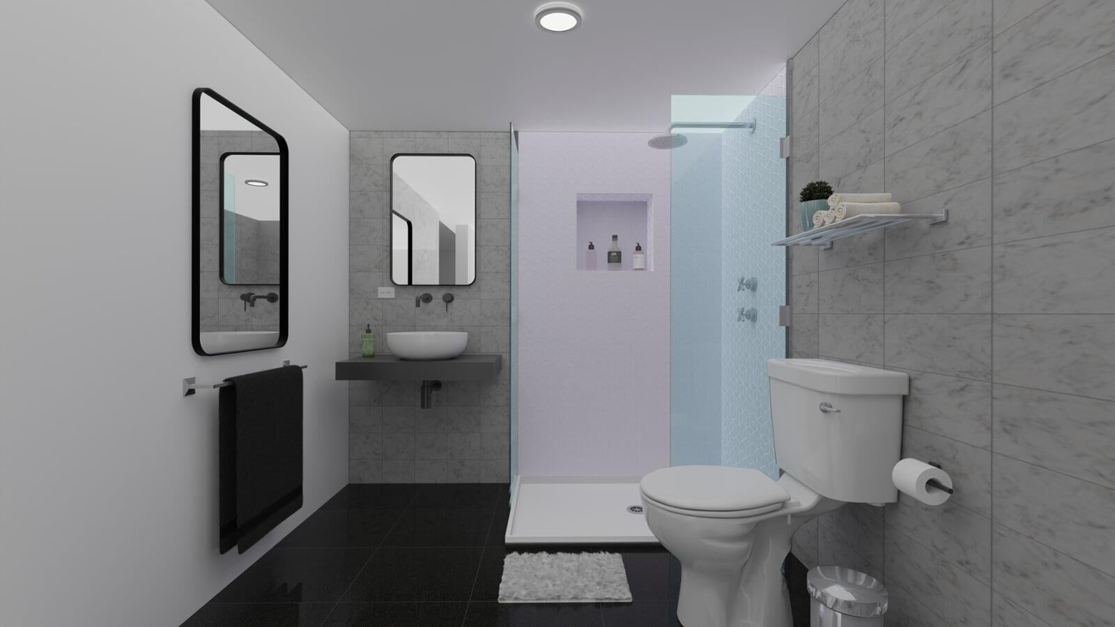 Baño Contemporáneo con Detalles Negros