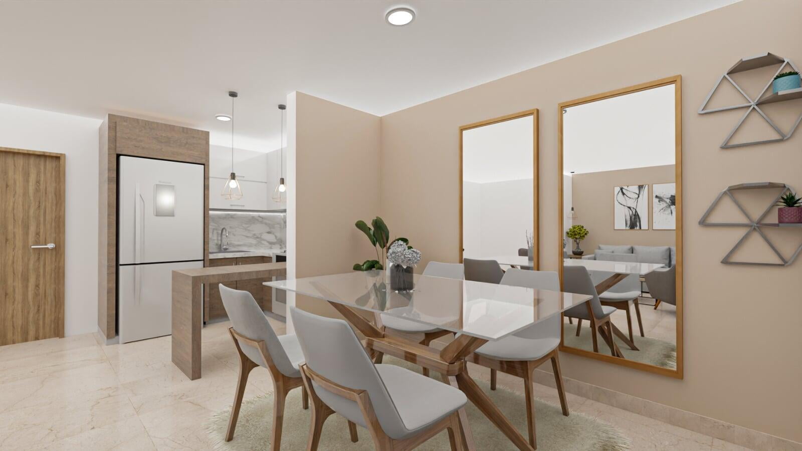 Comedor Contemporáneo con Espejos