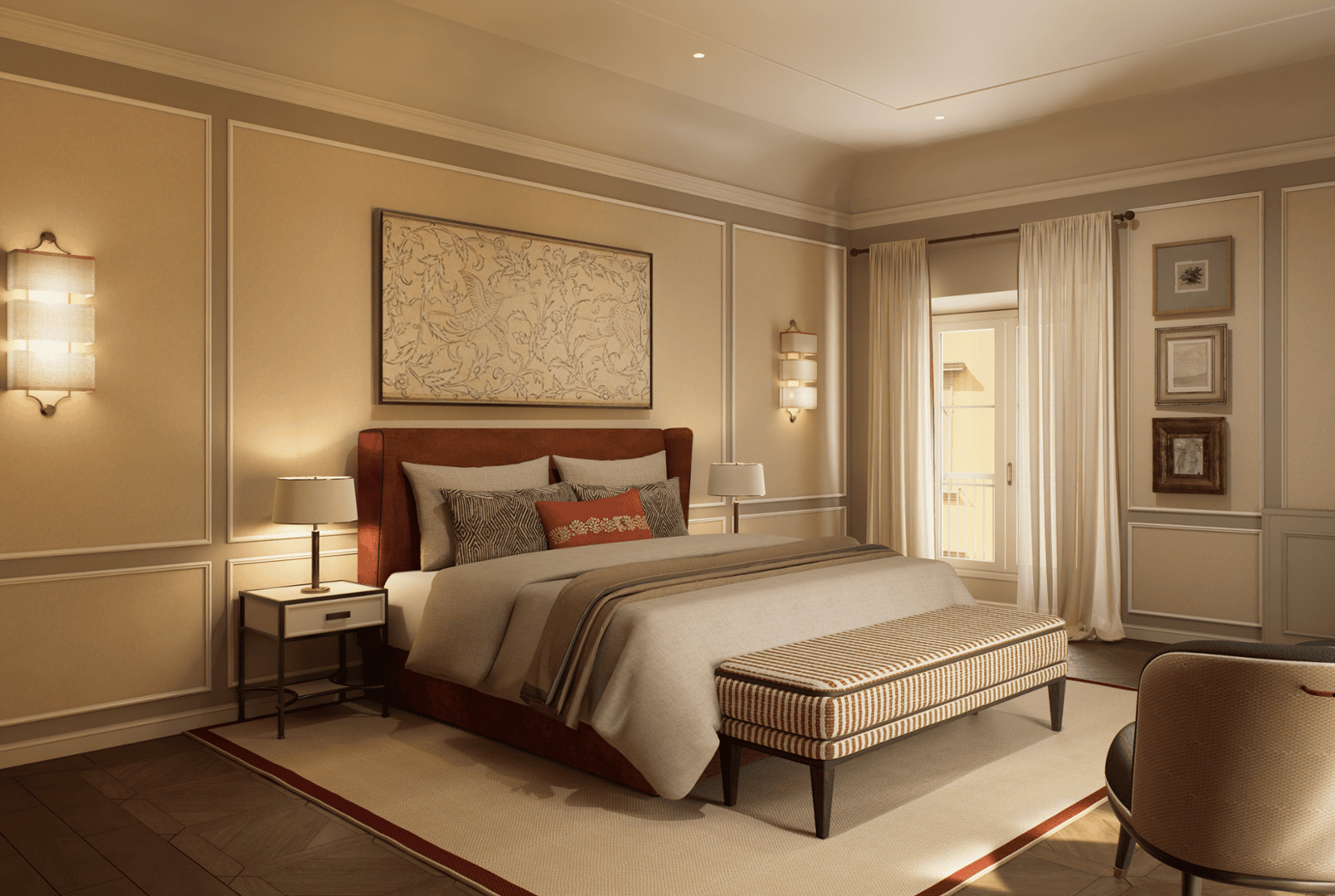 Bedroom architectural visualization Palazzo Vivarelli Colonna Florence Italy