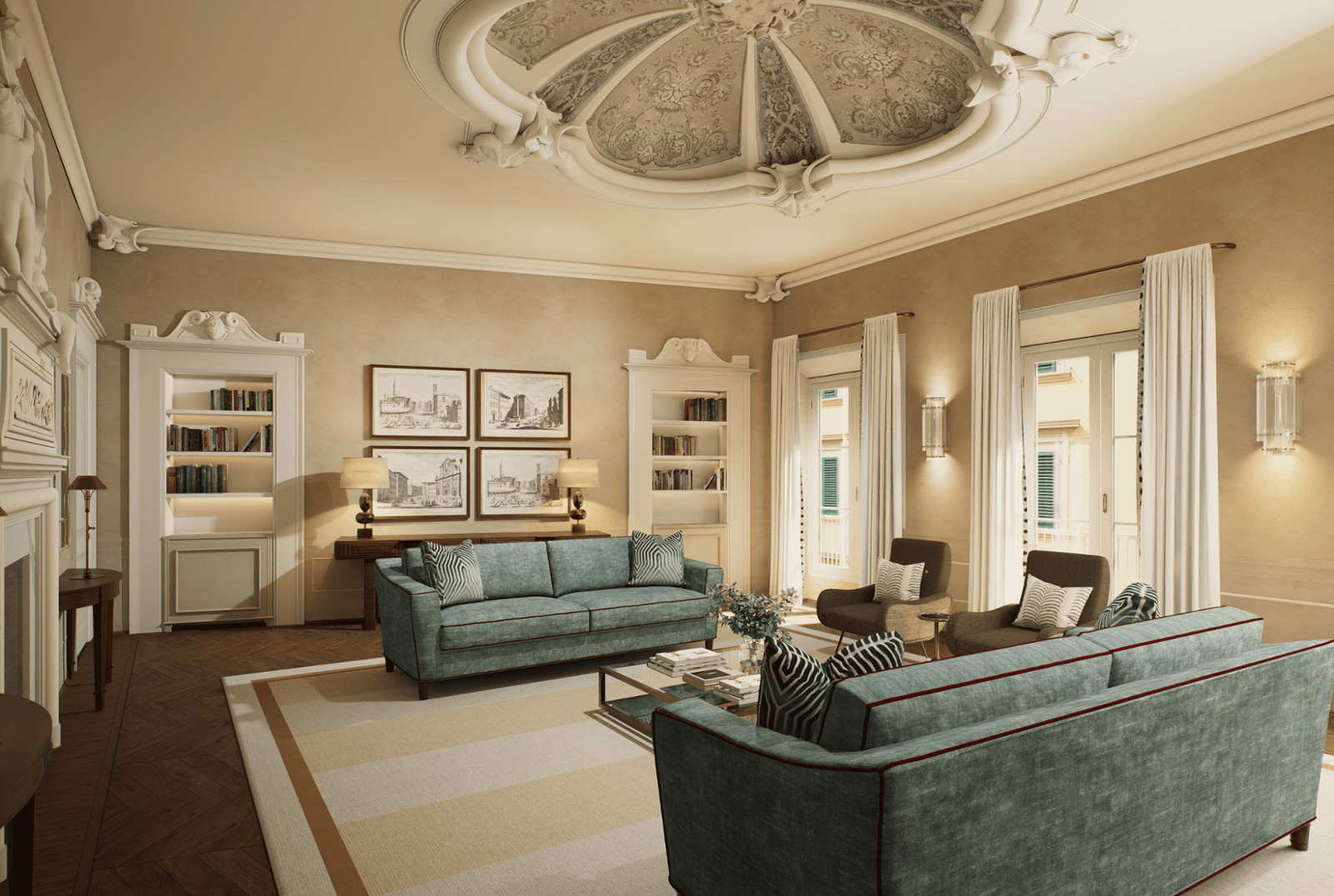 Palazzo Vivarelli Colonna interior living room visualization in Florence Italy by Architectural Phoenix Team