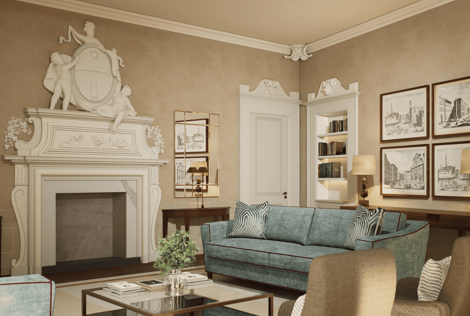Palazzo Vivarelli Colonna living room interior visualization view two Florence Italy