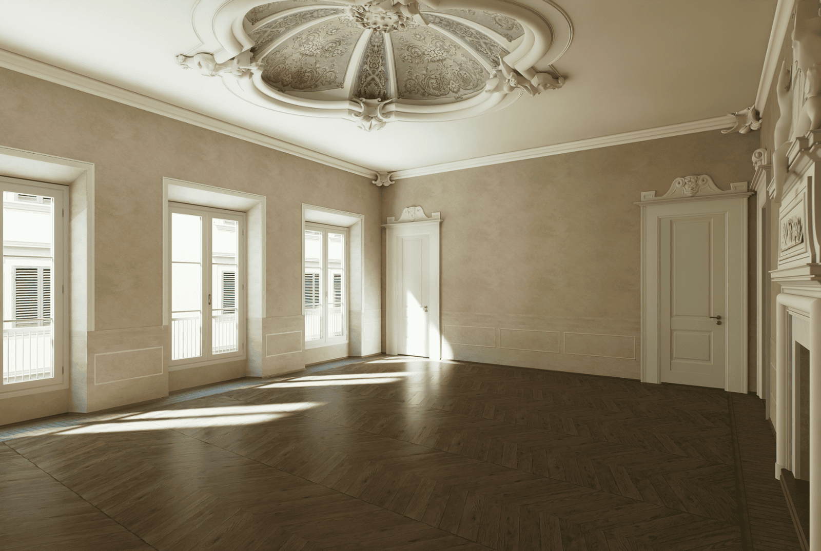 Palazzo Vivarelli Colonna living area architectural rendering Florence Italy