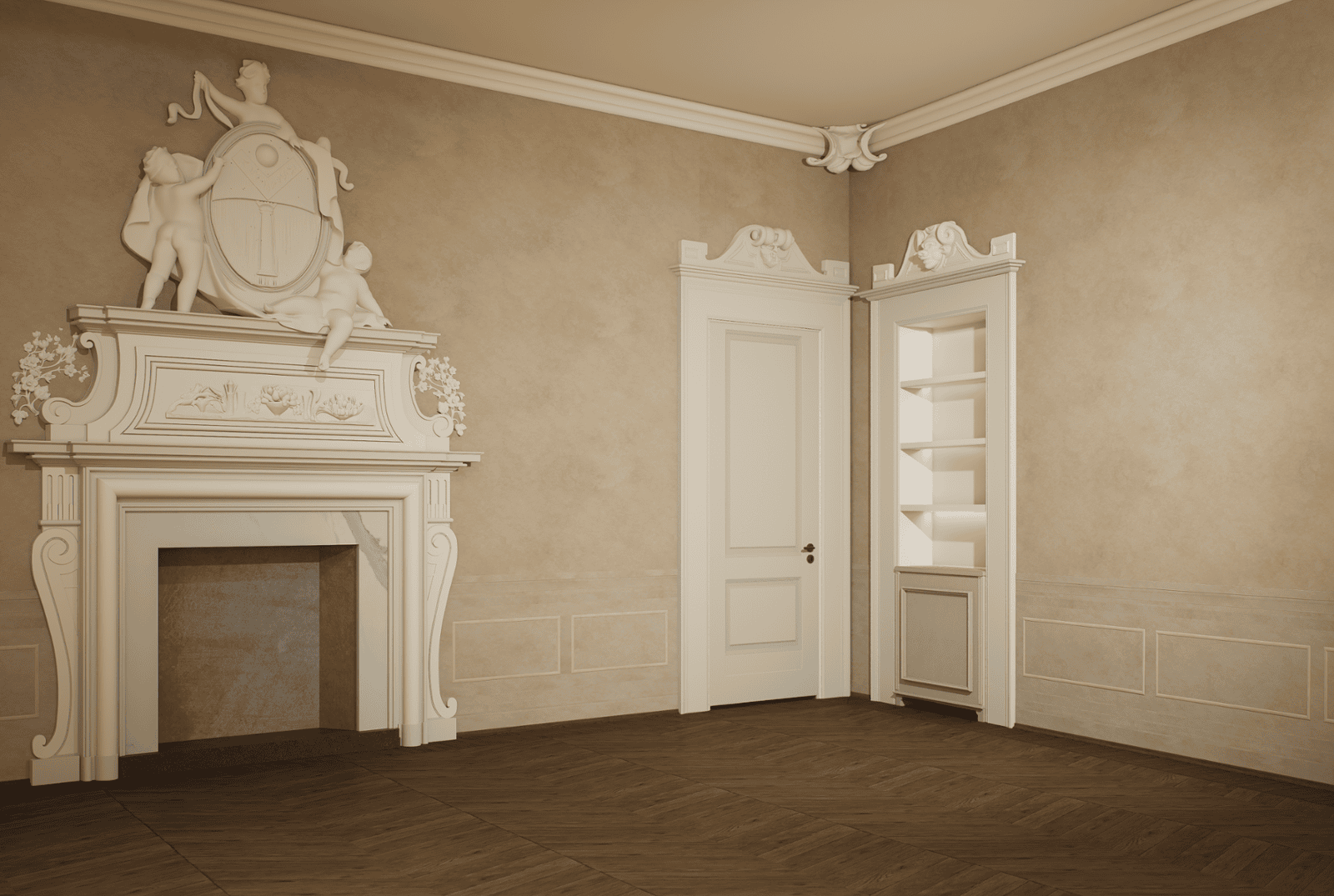 Interior living space 3D visualization Palazzo Vivarelli Colonna Florence