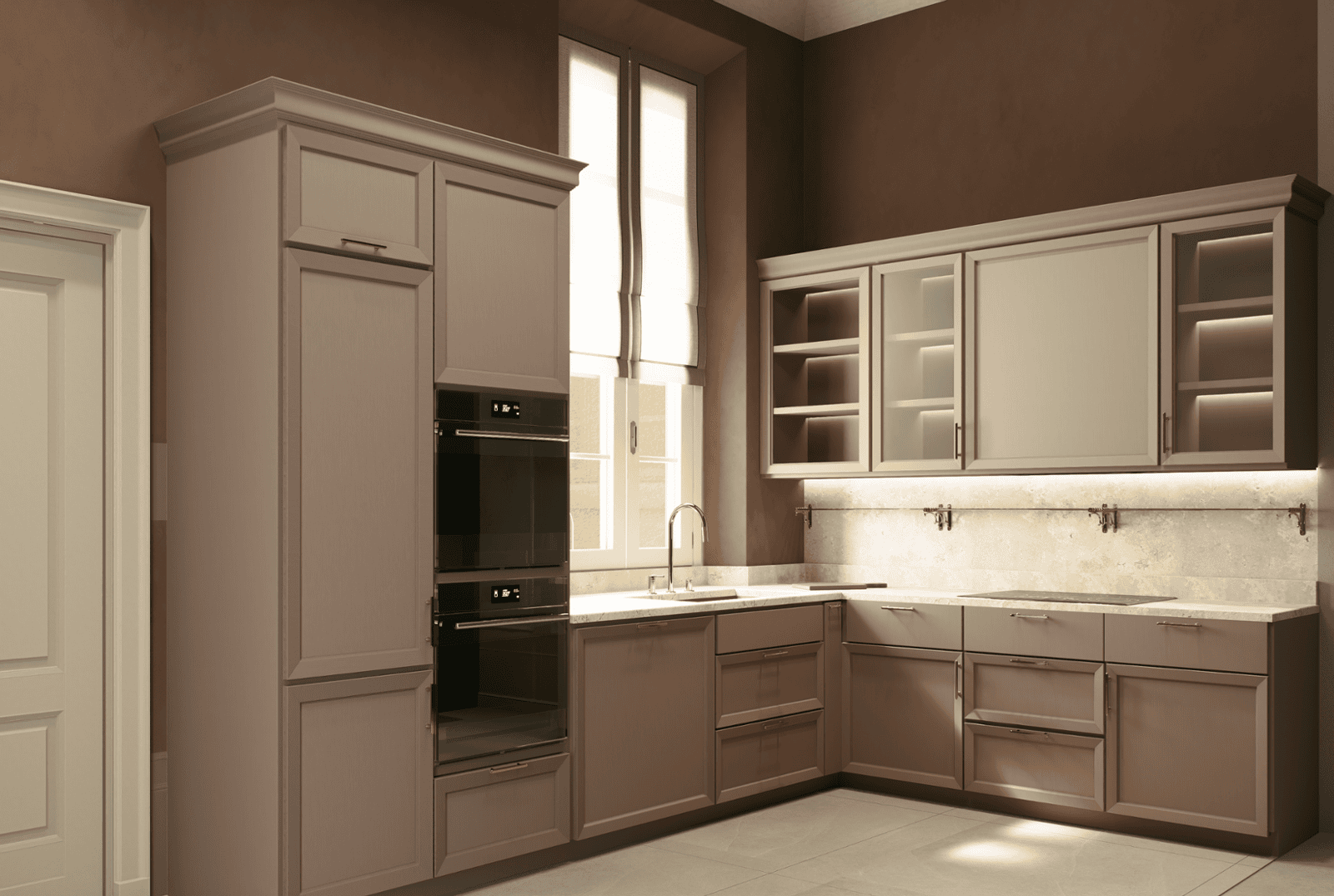 Photorealistic kitchen architectural rendering Palazzo Vivarelli Colonna Florence Italy