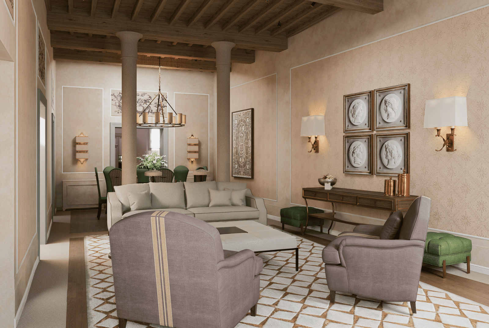 Historic Florence interior architectural visualization Palazzo Vivarelli Colonna