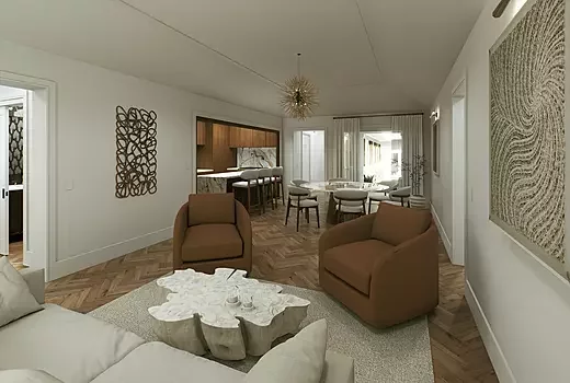 Photorealistic interior rendering of a luxury living room in New Jersey, USA (4K).