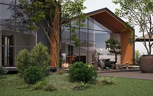 Photorealistic exterior rendering of a hillside luxury villa in Pereira, Colombia (4K).