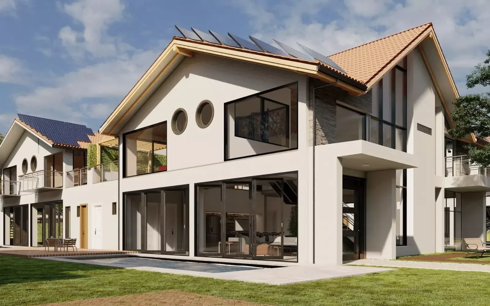 Photorealistic exterior rendering of a modern tropical residence in Medellín, Colombia (4K).