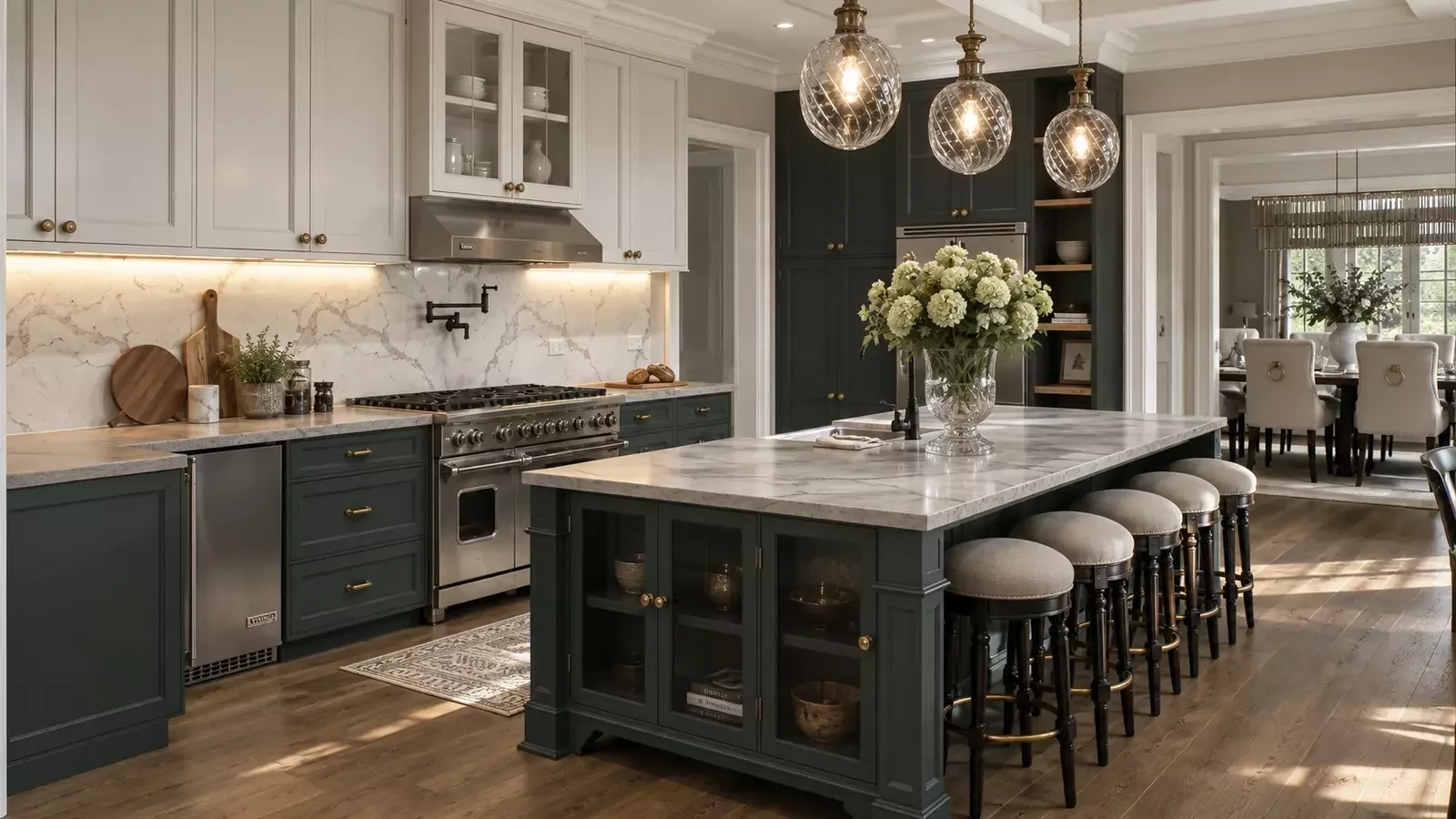 Photorealistic luxury kitchen 3D interior rendering for a Short Hills, New Jersey custom residence