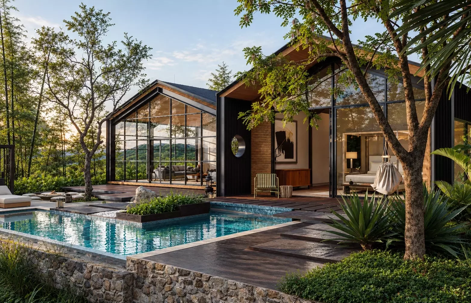 Exterior arquitectónico de Hacienda Carmelita con piscina en Pereira, Risaralda, Colombia