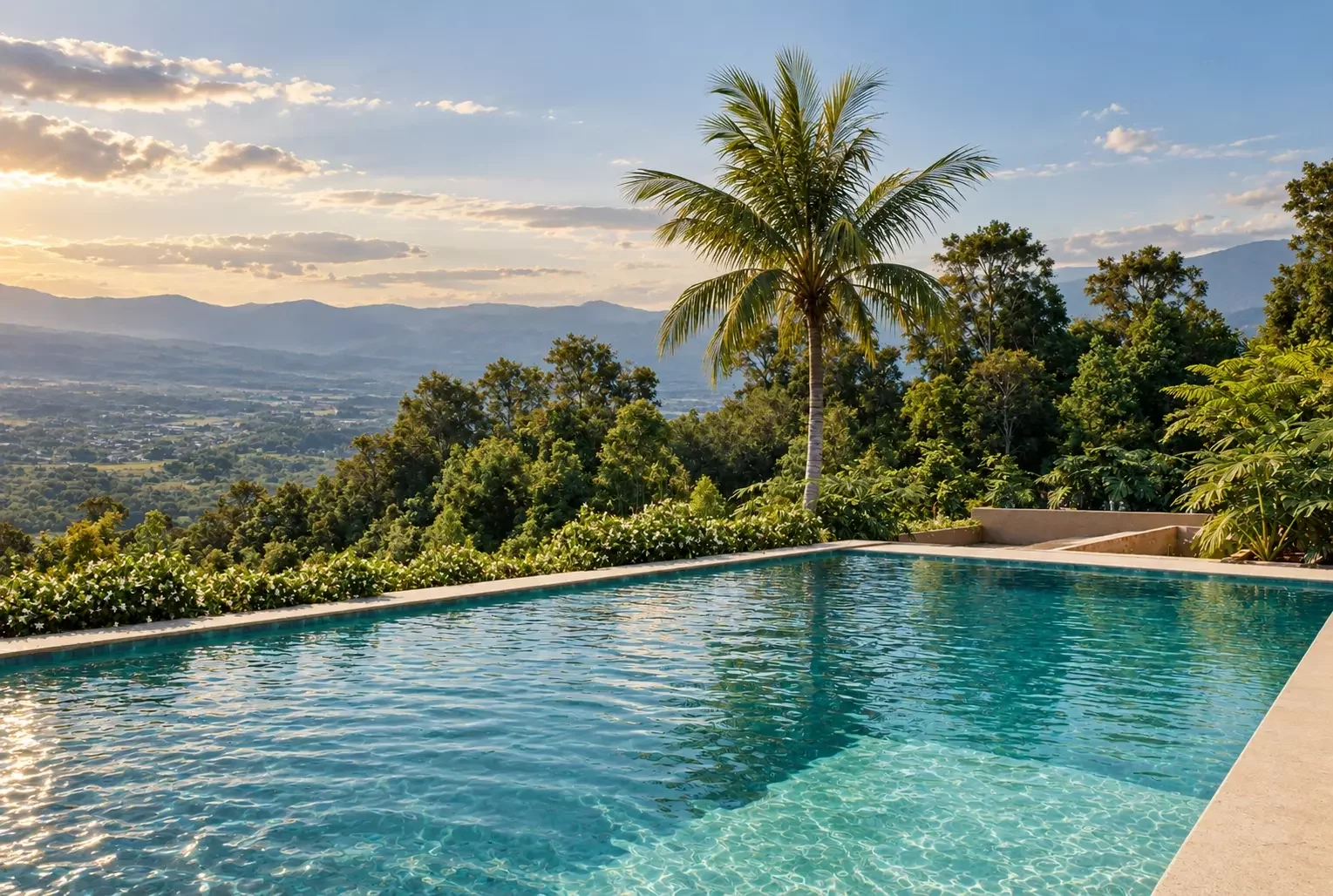 Piscina panorámica de Hacienda Carmelita con paisaje montañoso de Pereira, Risaralda