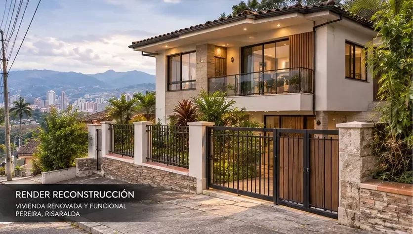 Render de reconstrucción de vivienda en Pereira antes de ejecutar la obra
